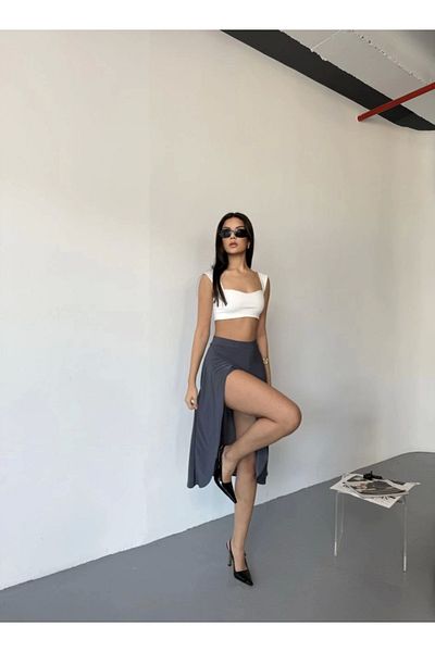 MODA Slit Skirt with Pockets and Shorts - Gray