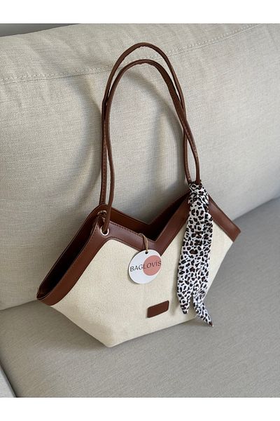 BAGLOVİS Fular Detail Canvas Fabric Women's Shoulder Bag Uzn18 En38