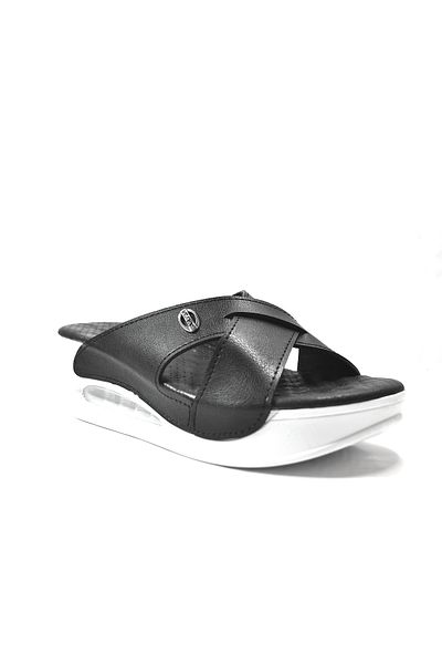 Onlo Ayakkabı Onlo Shoes Aryn.045 Black & White Wedge Heeled Anatomical Air Sole Women's Slippers