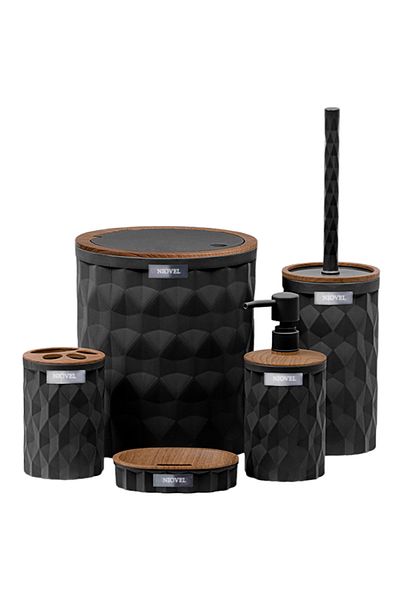 NIOVEL Set accesorii baie 5 piese DS3,perie wc, cos gunoi,dispenser sapun,suport periute,suport sapun,Negru