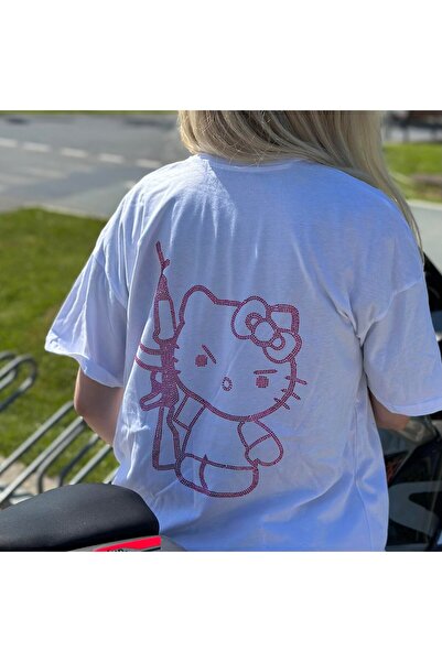 Gofeel Hello Kitty Taş Detail Beyaz Oversize T-shirt