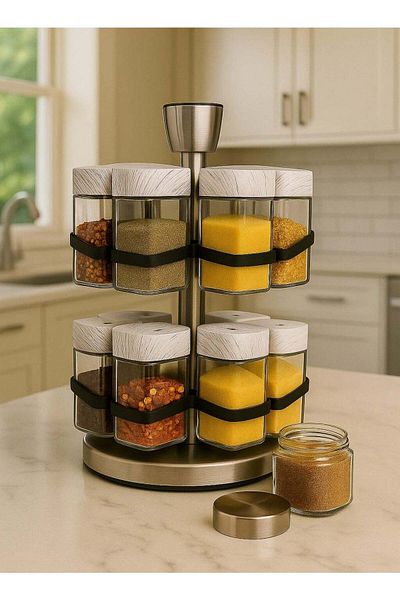 ALMUFARREJ 12-Piece Spice Bottle Set White / Clear 25 x 30 x 36CM