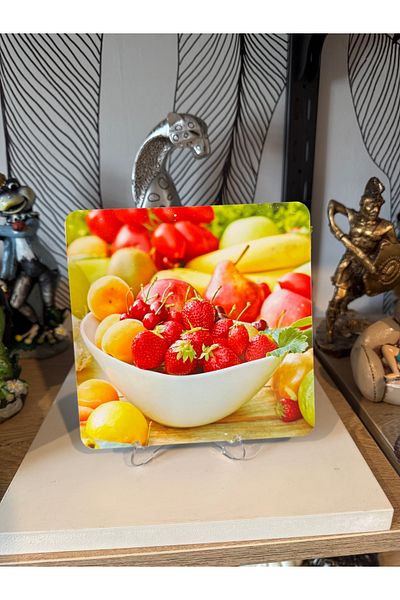 Atak Hediyelik Wooden Fruit Pattern Trivet 16X16 cm