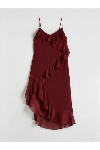 LC Waikiki XSIDE Rochie cu volane cu bretele cu decolteu inimă burgundy