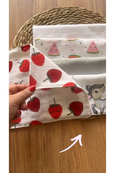 Organik Müslin Ağız Mendili (5 adet) çift katlı, çift taraflı