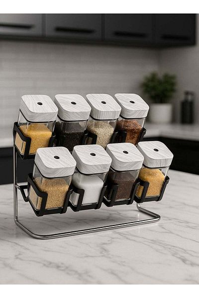 ALMUFARREJ 8-Piece Spice Bottle Set White / Clear