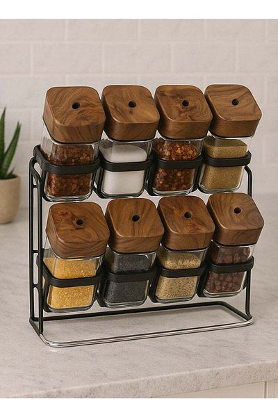 ALMUFARREJ 8-Piece Spice Bottle Set Brown/Clear