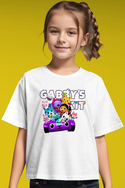 Store تي شيرت Gabbys Kit مطبوع للأطفال باللونين الأبيض والأسود