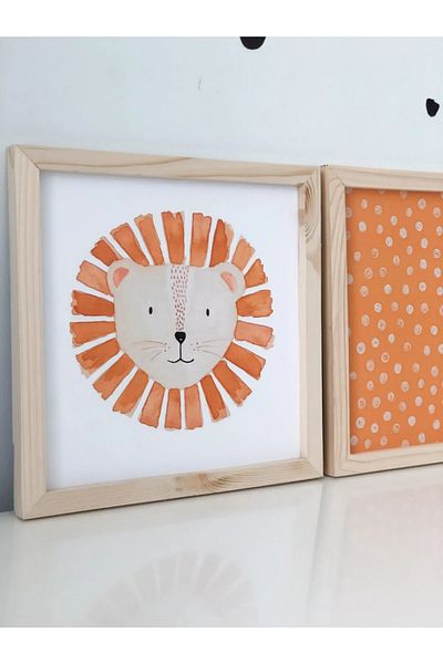 NT Handmade Natural Wood Edged Lion Wall Decor Painting Set for Living Room Living Bed Children's Room