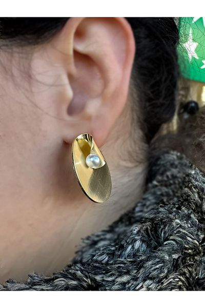 Gümüş sandık Pearl Round Plate Steel Earrings