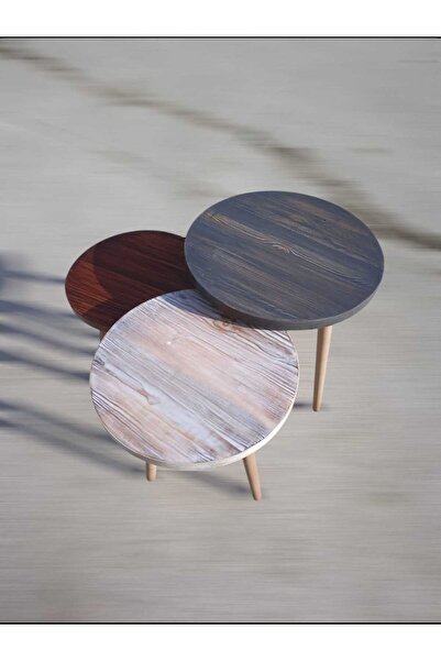 Yonga Doğal Ahşap Masif Kütük 3'lü Zigon Sehpa Servis Sehpası Orta Sehpa Yan ...