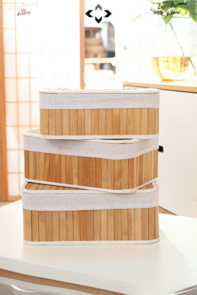 LİGROUND 3-Piece Bamboo Basket with Lid Wicker Bamboo Wooden Basket Bamboo Organizer Home Organizer Collection