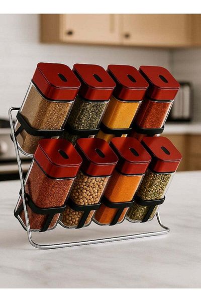 ALMUFARREJ 8-Piece Spice Bottle Set Red / Clear