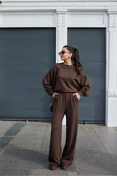 two in sis Brown Modal Tracksuit Set Modal Bottom Top Set