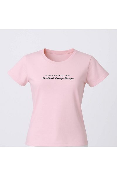 trender A Beautiful Day Print Slim Fit Pink Women's T-Shirt