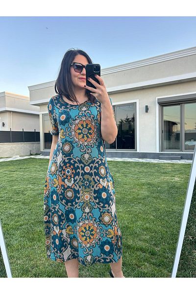 charamela Large Size Knee-Length Floral Patterned Knitted Dress -Bge89