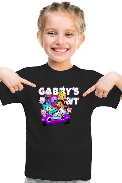Store Gabbys Kit Pattern Printed Children's Black and White Tshirt
