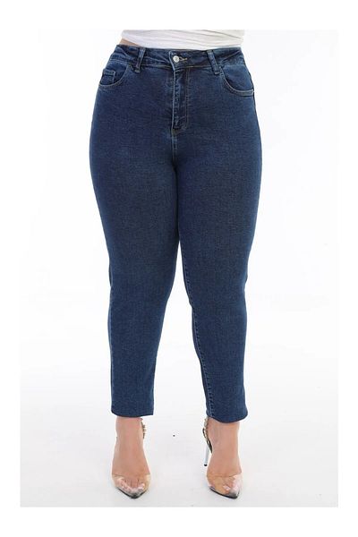 Lixera Pantaloni Ramrod bleumarin Lycra Mom Jean Plus Size