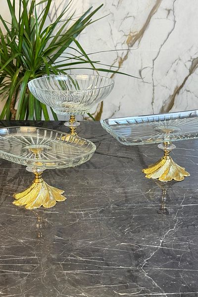 MAY HOME 3-Piece Elegant Glass Presentation Bowl Plate Set & Salad Fruit Cake Appetizer Presentation
