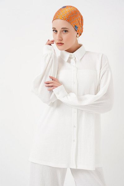 MODAVERA Knitted Hijab Top and Bottom Set 6711 - White