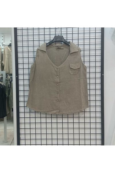 Butik Şans Риза с джоб на яка, детайлна, голям размер, риза с нулев ръкав