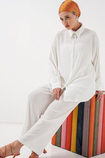 MODAVERA Knitted Hijab Top and Bottom Set 6711 - White