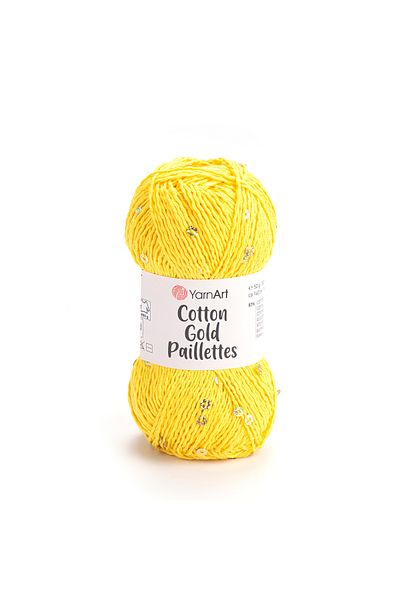 Yarnart Cotton Gold Paillettes Yellow 7106 Sparkling Sequin Hand Knitting Yarn