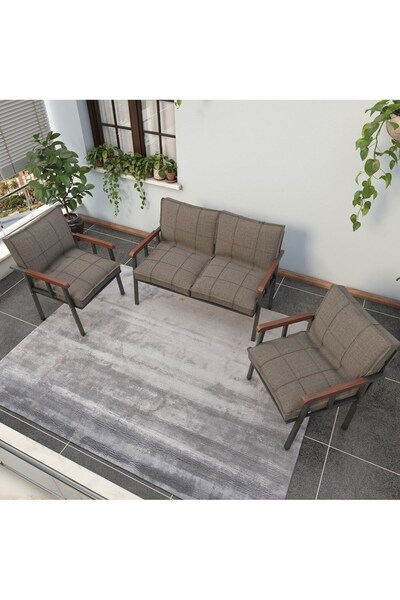 Mygusi Modern Balkon, Bahçe, Cafe, Metal Kanepe Koltuk Takımı , Bahçe Mobilyası, 211 - Cappucino
