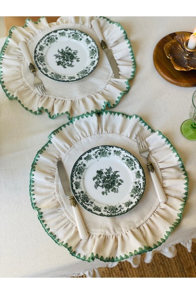 HOME OF BLOSSOM 4-Piece Raw Linen Frilly American Service/Plat