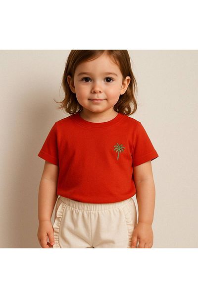 Tiny Girl's Palm Embroidered T-Shirt and Ruffle Detailed Shorts