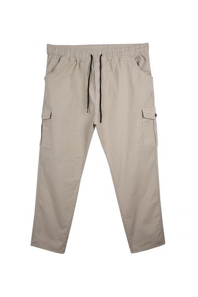 tambattal Large Size Lace-Up Gabardine Trousers with Cargo Pockets