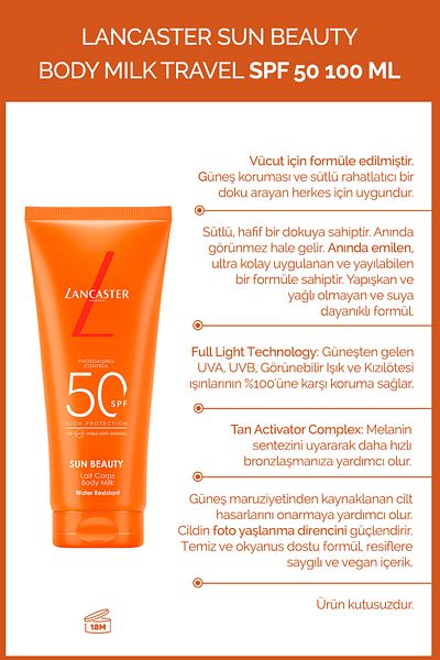 Lancaster Tan Accelerator and Sunscreen Spf50+ Non-Greasy Milk 100ml