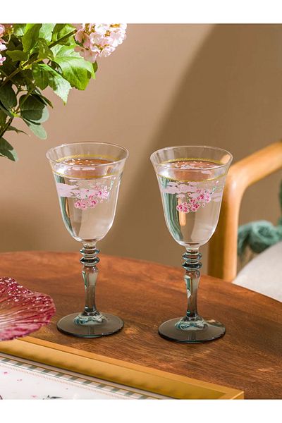 LC Waikiki Mixed Flower Printed Glass Footed Water Glass Set of 2 270 ml