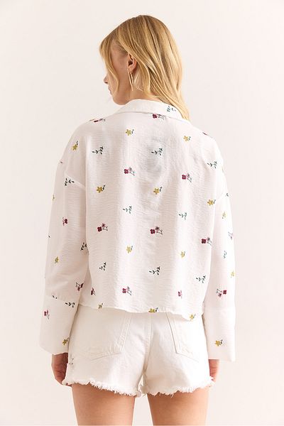 Olalook Women's White Hidden Placket Embroidery Detailed Crop Ayrobin Shirt Gml-19001346