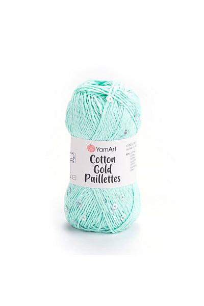 Yarnart Cotton Gold Paillettes Light Green 7112 Sparkling Sequin Hand Knitting Yarn