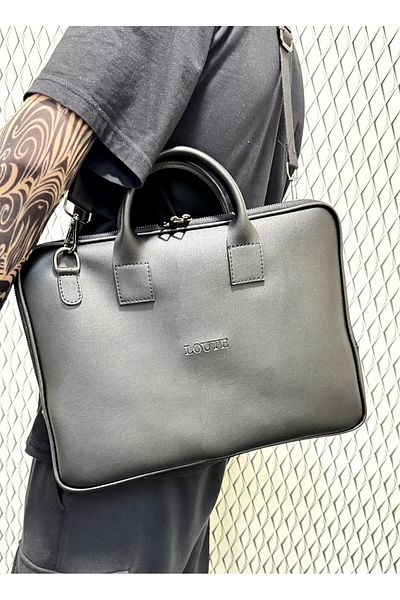 loute Men's Faux Leather Laptop & Briefcase Model 17 Inch Laptop with Back Pocket, Long Handle, Handles and Pullers
