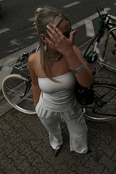 Madmext Stretch Bandeau Top White Gathered - MG2164