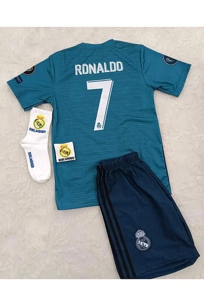 MONTENERO R.e.a.l M.a.d.r.i.d 2018 Cristiano Ronaldo Turquoise Touchdown kids jersey set of 4 (ARMED)