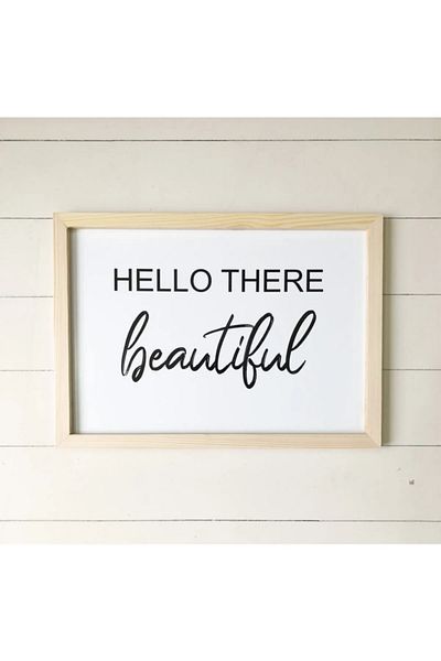 NT Handmade Natural Wood Edged Hello There Beautiful Wall Decor Painting Set for Salon Living Bed Children's Room