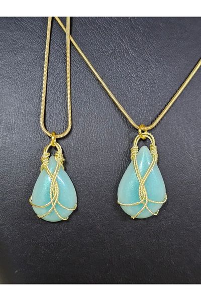 Myend Epoxy Casting Wire Wrapped Pendant, Handmade Copper Wire Wrapped Bohemian Style Necklace