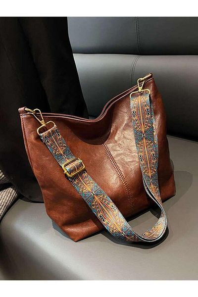 Bambus Home Bohemian Style Ethnic Patterned Faux Leather Straps Women Hand And Shoulder Bag