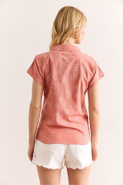 Olalook Women's Ivy Rose Dried Patterned Linen Bat Shirt Gml-19001129