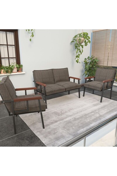 Mygusi Modern Balkon, Bahçe, Cafe, Metal Kanepe Koltuk Takımı , Bahçe Mobilyası, 211 - Cappucino