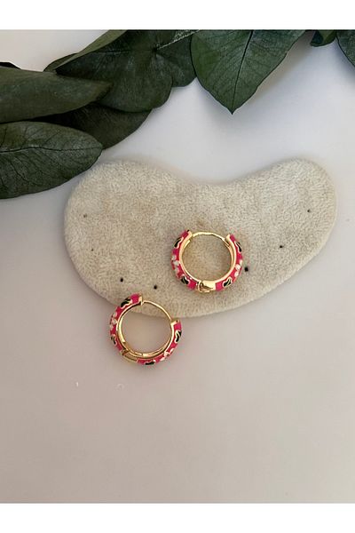 YENGEÇ Enameled Pink Hoop Earrings