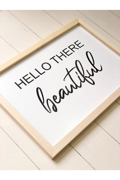 NT Handmade Natural Wood Edged Hello There Beautiful Wall Decor Painting Set for Salon Living Bed Children's Room