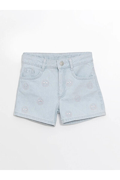 LC Waikiki LCW Kids Indigo Nakışlı Kız Çocuk Jean Şort