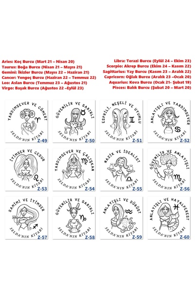 E-Hediyeci Custom Stamp for Zodiac Signs, Birthday Gift Horoscope Wooden Seals Z2 Series