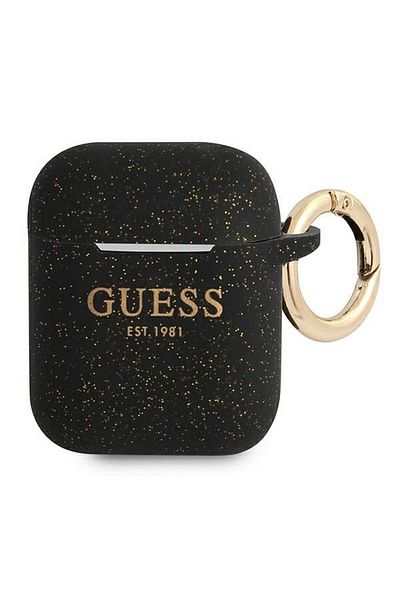 REDz Accessories Guess Protective Case for Apple AirPods 1/2, GUA2SGGEK, Silicone Glitter Collection, Black