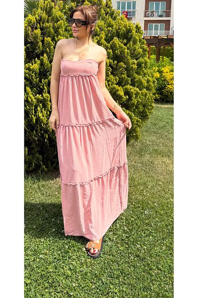 Daves Πολυτελές Ποιότητα Υφαντό Ύφασμα Gipeli Long Ruffle Dress-σκόνη