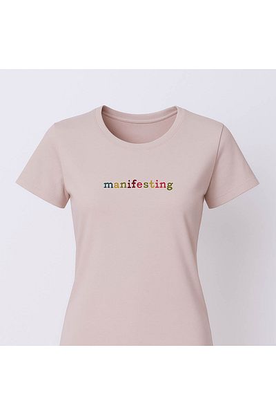 trender Manifesting Print Relaxed Fit Beige Women's T-Shirt